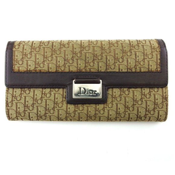 DIOR long wallet tratter beige canvas x leather Authentic - Picture 1 of 10